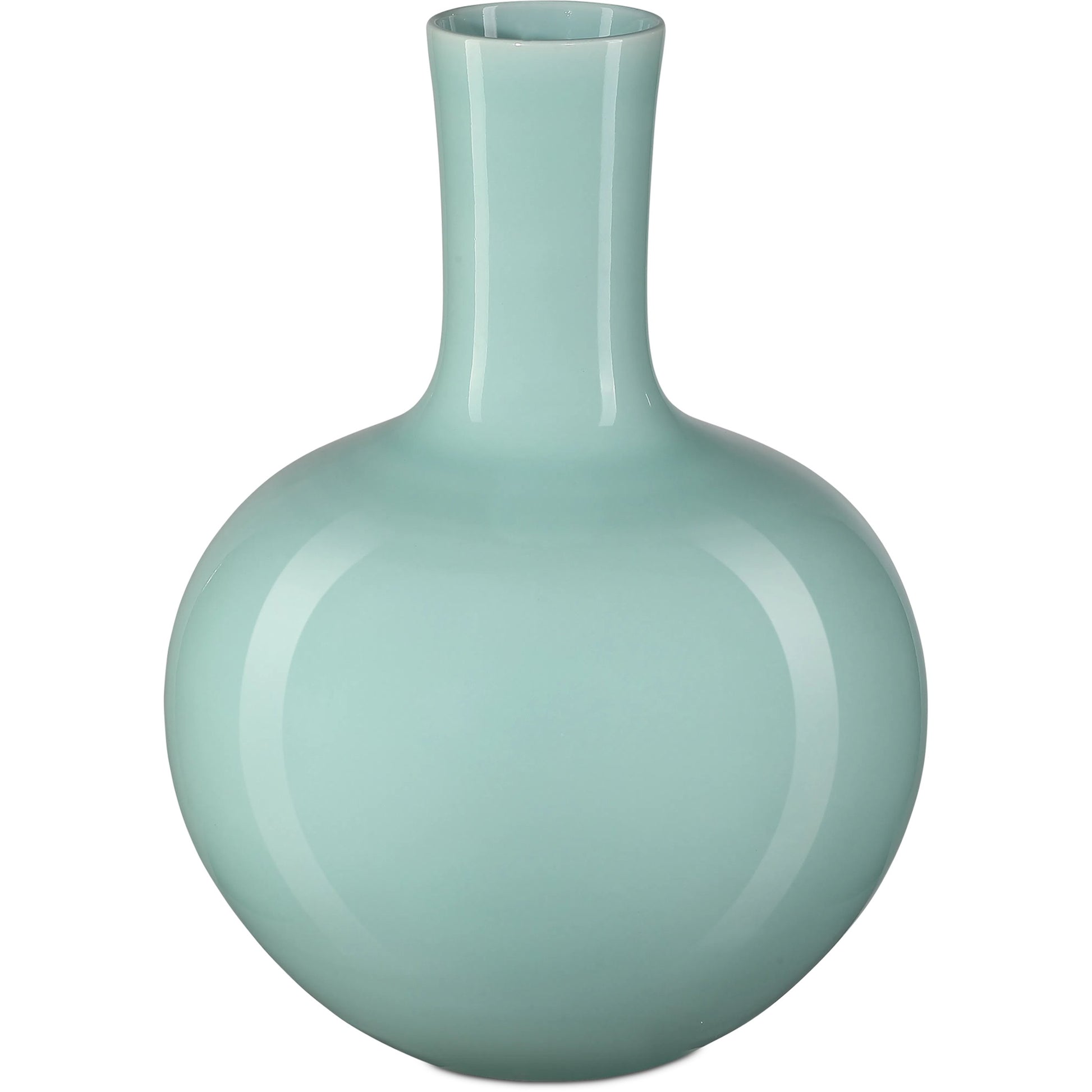 Celadon Green Straight Neck Vase by Currey and Company in celadon green. Made from porcelain in a modern style.