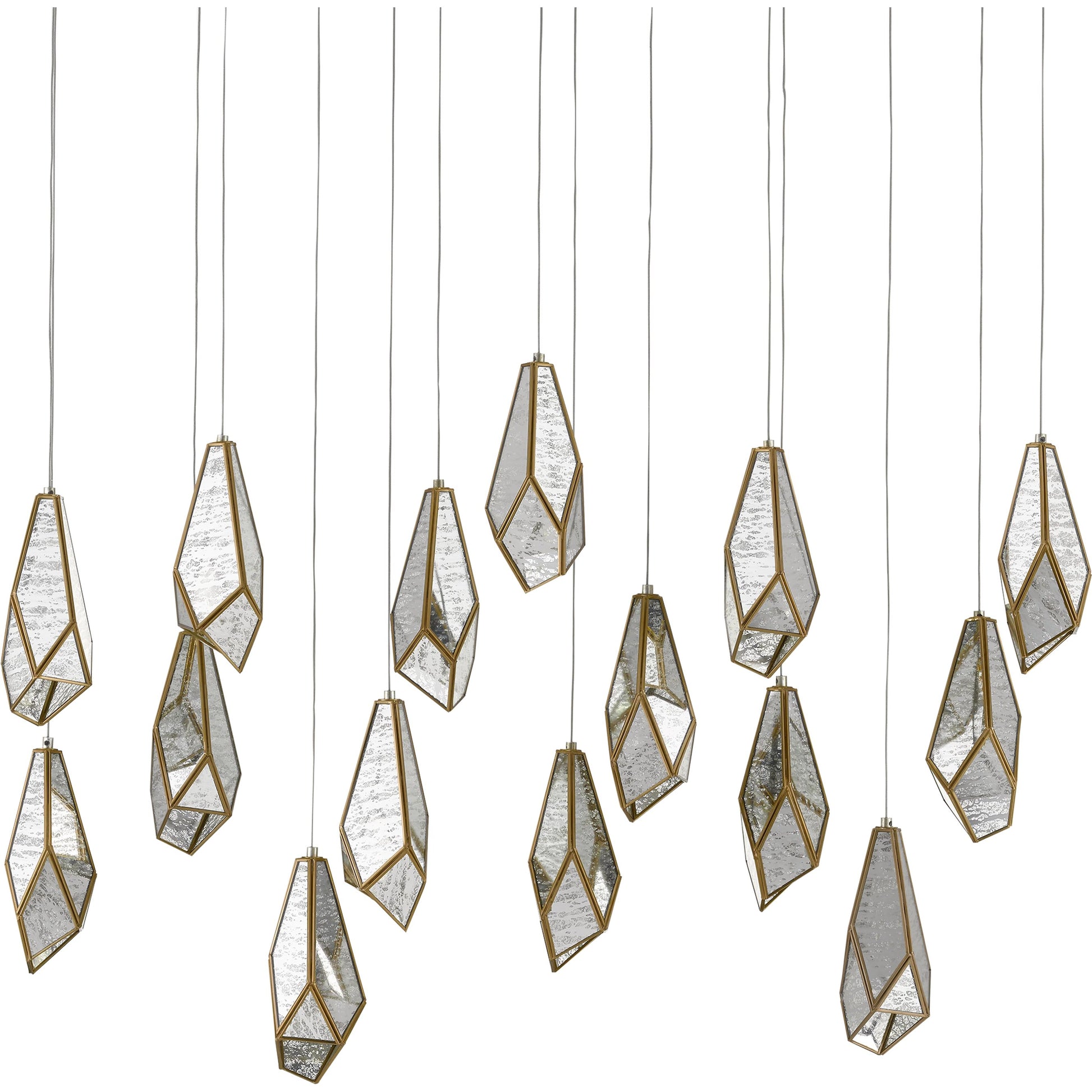 Glace Linear Pendant by Currey and Company in painted silver, antique brass. Made from brass in a modern style.