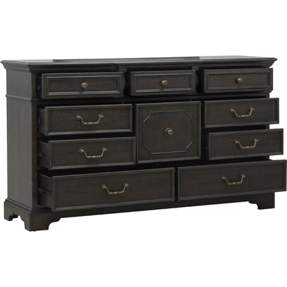 Hickory Creek 10 Drawer Dresser by Pulaski Furniture in brown velvet. Made from split heart cathedral hickory veneers in a unique style.