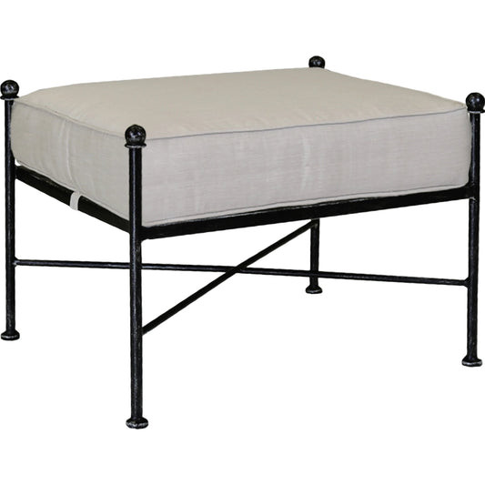 Provence Outdoor Ottoman by Sunset West. Made from wrought iron in a modern style.