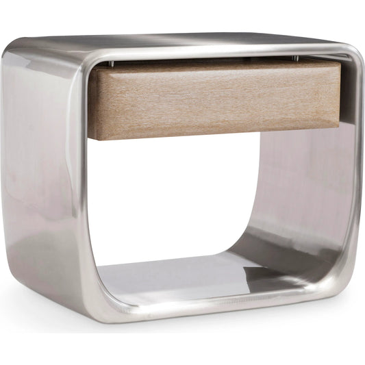 Lomond Nightstand by Bernhardt in tarnished nickel, trevin. Made from metal, wood in a modern style.
