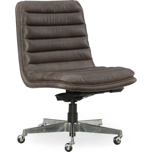 Wyatt Executive Chair by Hooker Furniture in grey and memento medal. Made from leather in a transitional style.