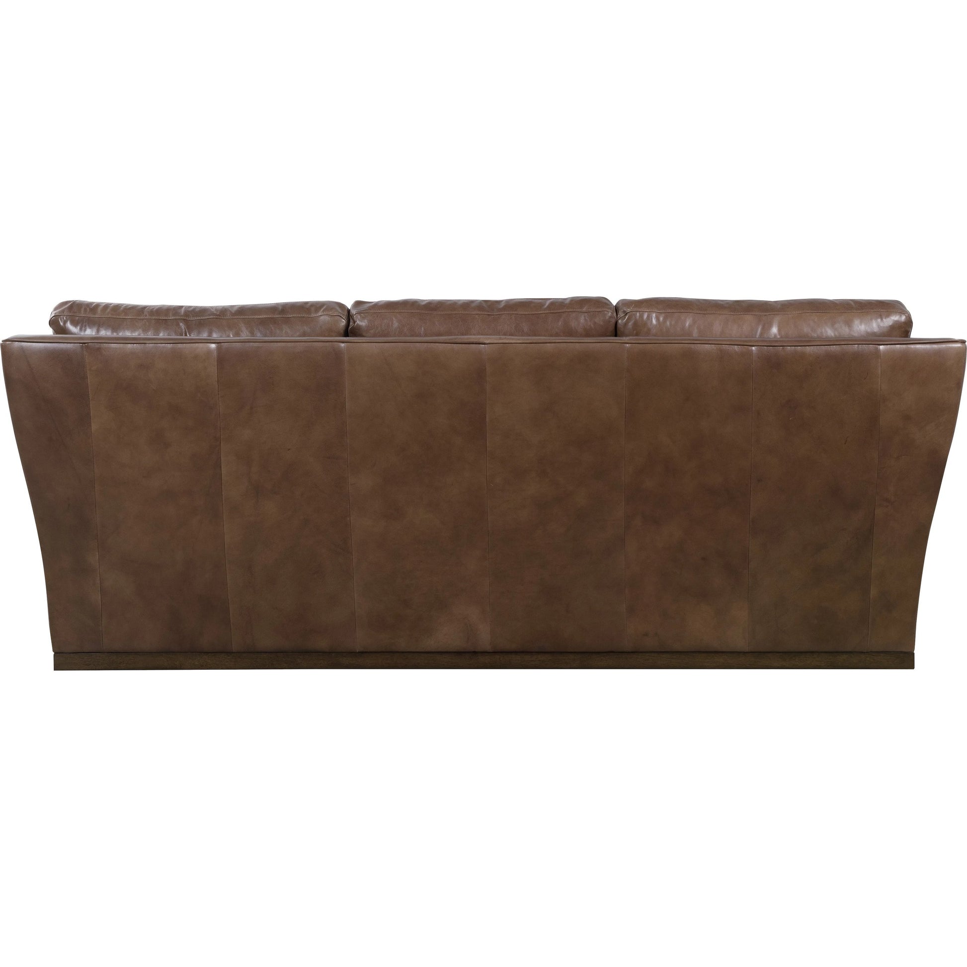Fairfax Stationary Sofa by Hooker Furniture in dark wood. Made from leather in a traditional style.