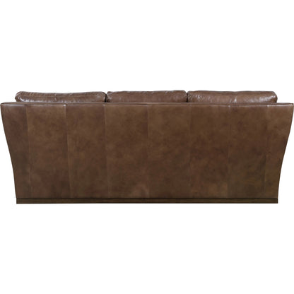 Fairfax Stationary Sofa by Hooker Furniture in dark wood. Made from leather in a traditional style.