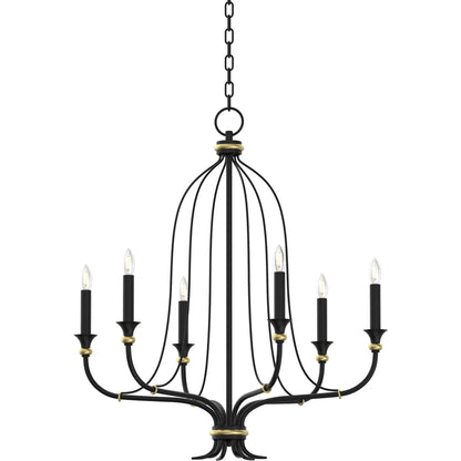 Celine Chandelier by Zentique in distressed black, gold and black. Made from iron in a unique style.