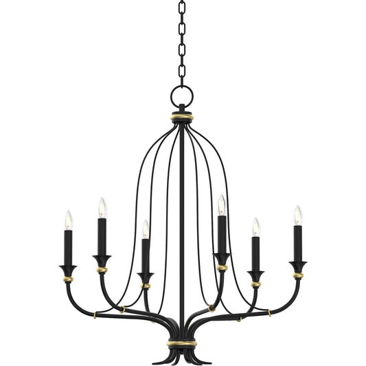 Celine Chandelier by Zentique in distressed black, gold and black. Made from iron in a unique style.