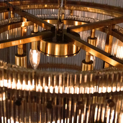 Cordelia Crystal Drum Chandelier by Zentique in gold. Made from iron, glass in a modern style.