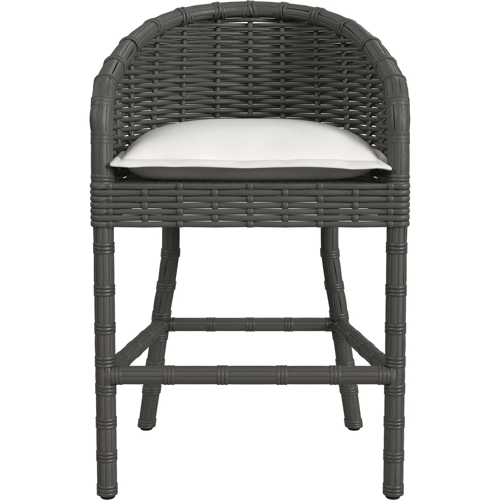 Cabo Outdoor Counter Stool by Sunset West in dark wood. Made from resin wicker in a rustic style.