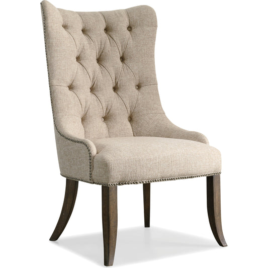 Rhapsody Tufted Dining Chair (Set of 2) by Hooker Furniture in beige and rustic walnut, aurora ecru. Made from fabric in a traditional style.