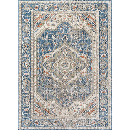 Zidane Rug - 494531 by Livabliss in blue, dark brown, white, black, olive, rust. Made from face: 100% polyester, warp: 100% polypropylene in a unique style.