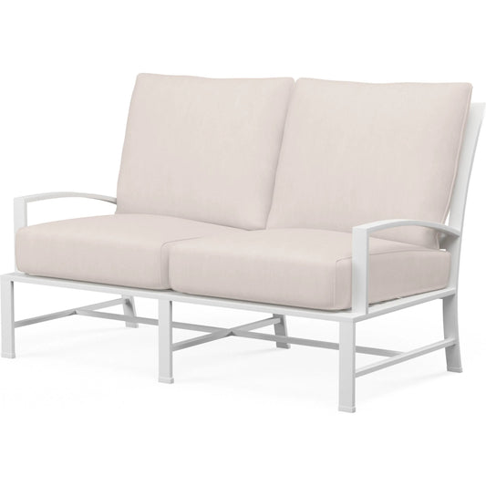 Bristol Outdoor Loveseat in Canvas Flax w/ Self Welt by Sunset West. Made from aluminum in a modern style.