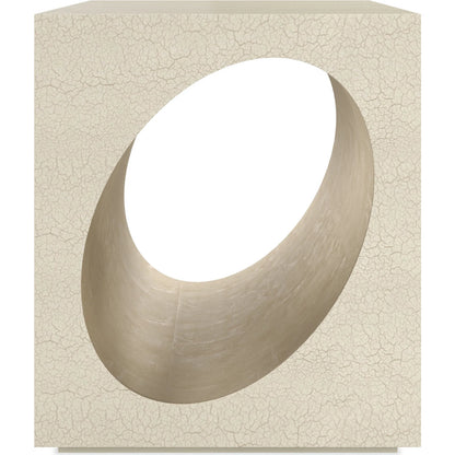 Chasm End Table by Caracole in ivory craze, taupe silver leaf. Made from asian hardwood in a modern style.