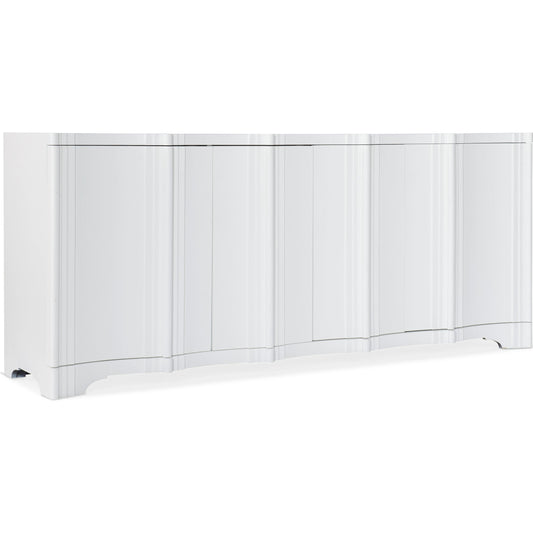 Melange Corinth Entertainment Console by Hooker Furniture in white plaster. Made from painted wood in a modern style.