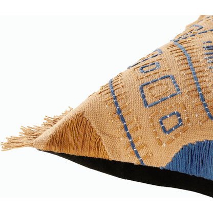 Zendaya Indoor/Outdoor Pillow by Surya in tan, black, dark blue. Made from 100% cotton in a eclectic & global style.
