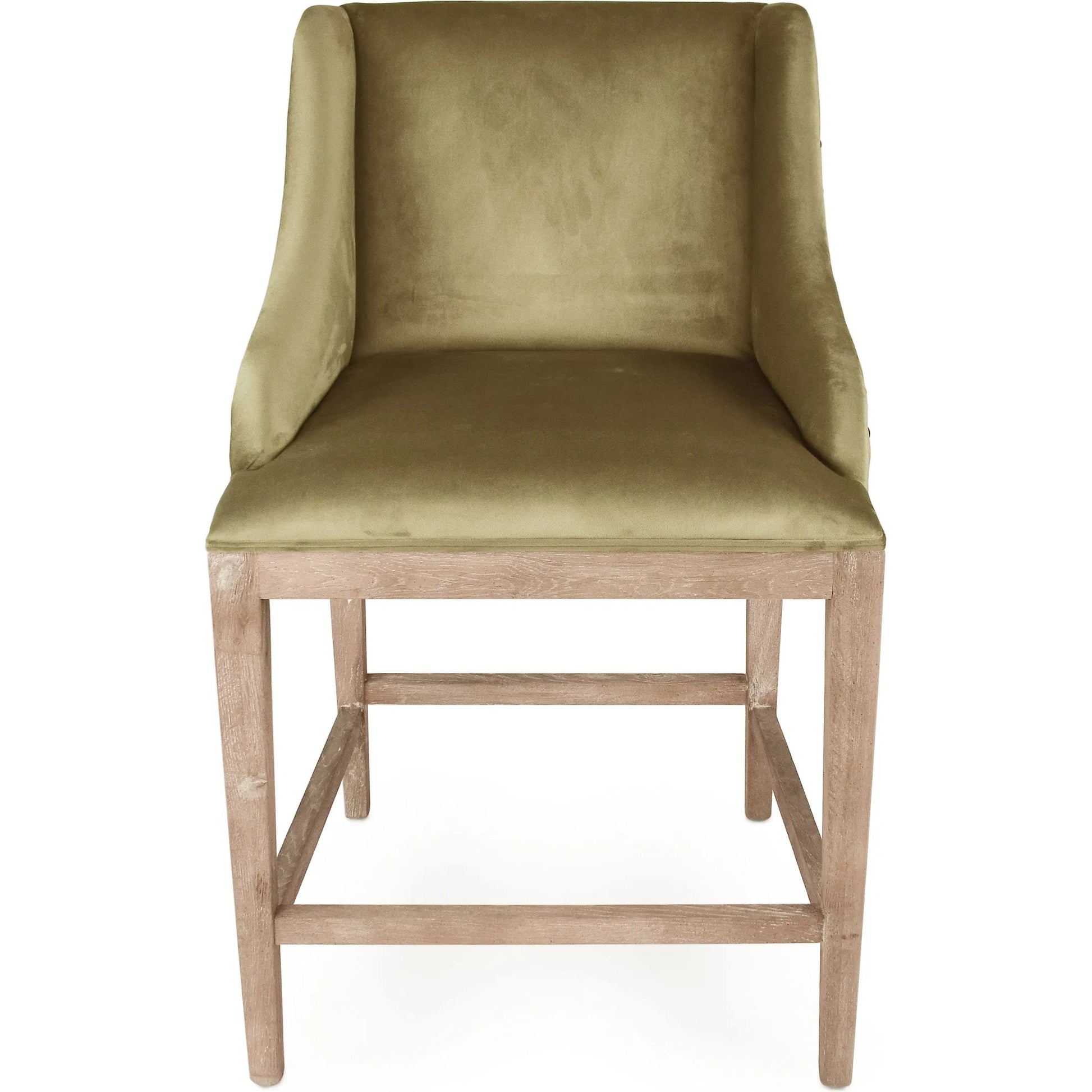 Connor Counter Stool by Zentique in limed grey oak and grey. Made from limed grey oak, green velvet in a unique style.