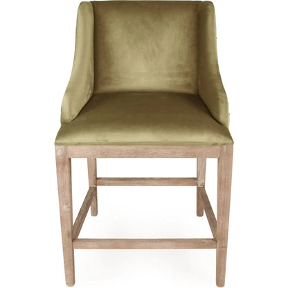 Connor Counter Stool by Zentique in limed grey oak and grey. Made from limed grey oak, green velvet in a unique style.