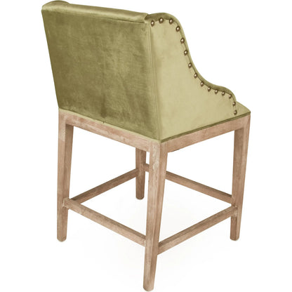 Connor Counter Stool by Zentique in limed grey oak and grey. Made from limed grey oak, green velvet in a unique style.