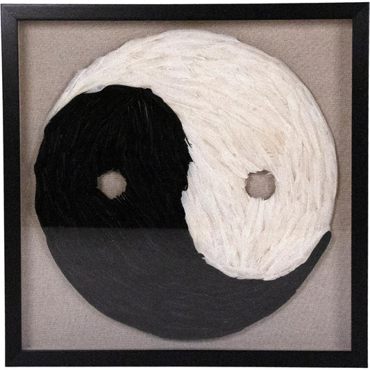 Feather Yin-Yang Wall Art by Zentique in black, natural. Made from wood, feather, linen, mdf in a unique style.
