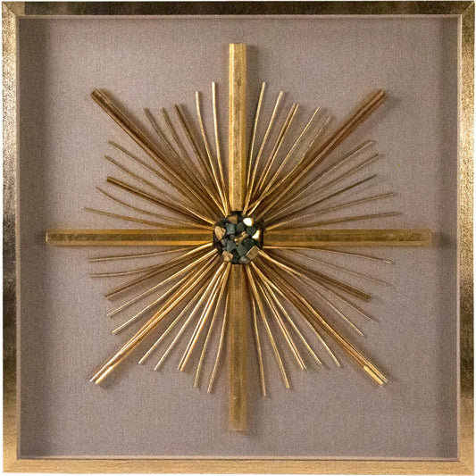 Crystal and Pebbles Sunburst Wall Art by Zentique in gold, natural. Made from wood, crystal, plastic, linen, mdf in a unique style.