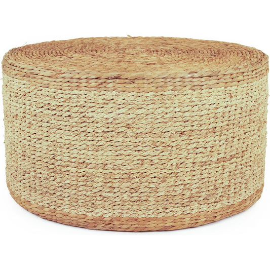 Woven Ottoman by Zentique in light, dark brown. Made from corn husk leaf in a unique style.