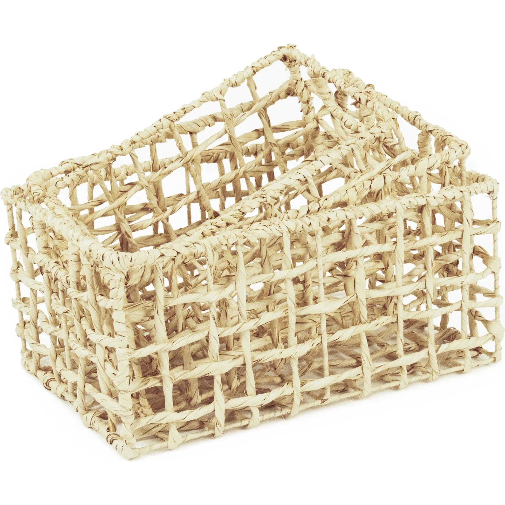 Woven Basket by Zentique in light brown. Made from corn husk leaf, metal in a unique style.