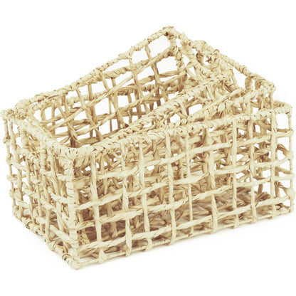Woven Basket by Zentique in light brown. Made from corn husk leaf, metal in a unique style.