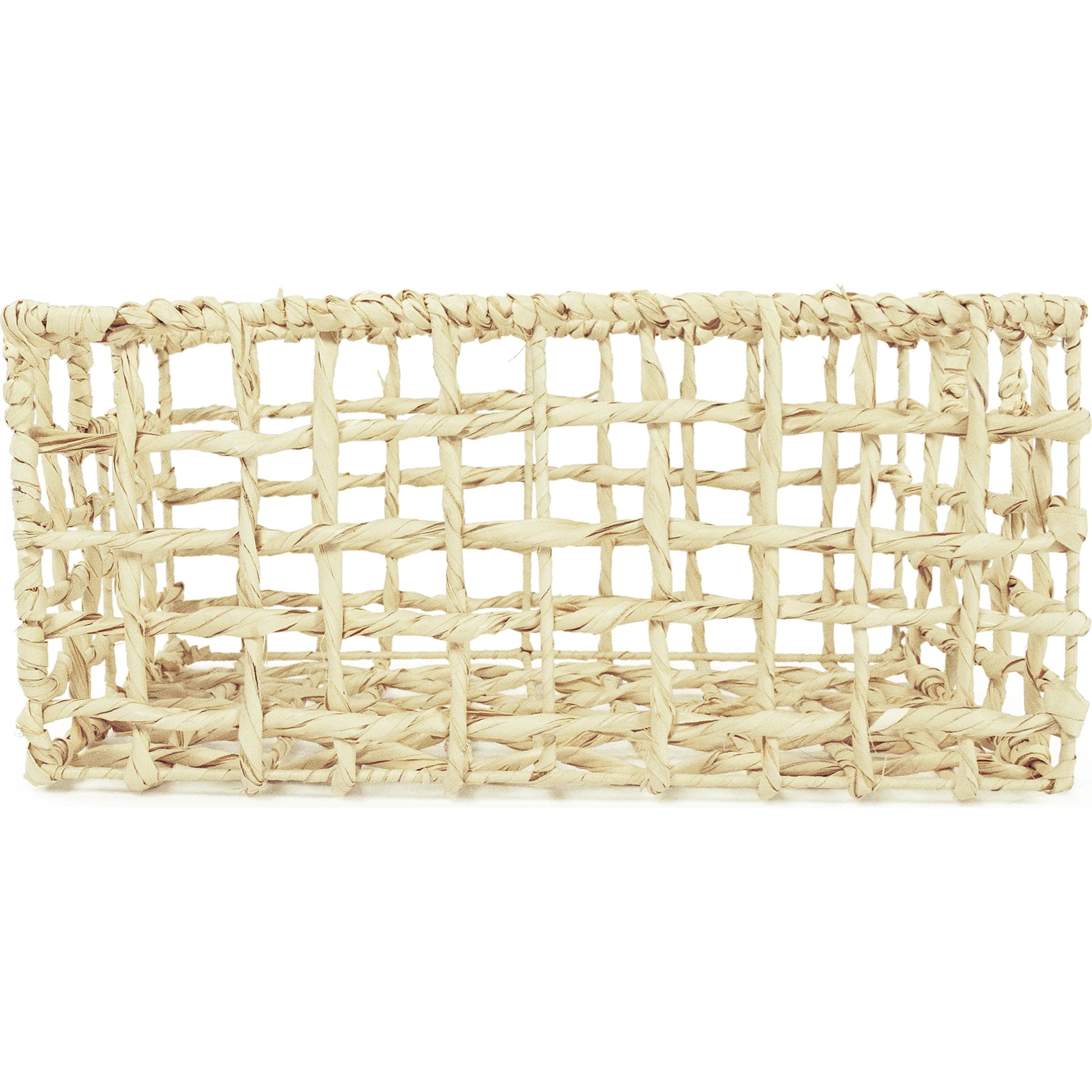 Woven Basket by Zentique in light brown. Made from corn husk leaf, metal in a unique style.