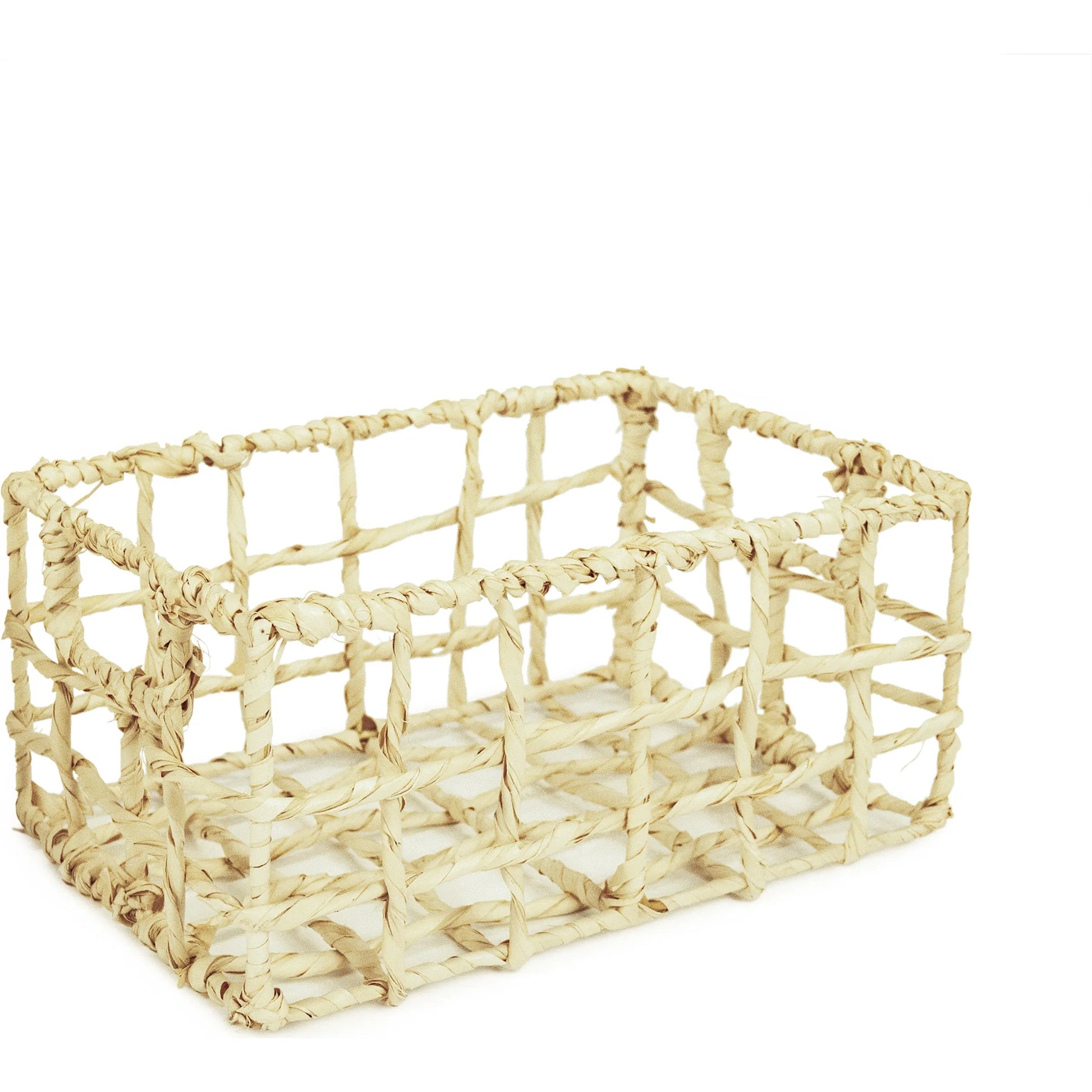 Woven Basket by Zentique in light brown. Made from corn husk leaf, metal in a unique style.