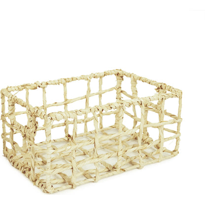 Woven Basket by Zentique in light brown. Made from corn husk leaf, metal in a unique style.