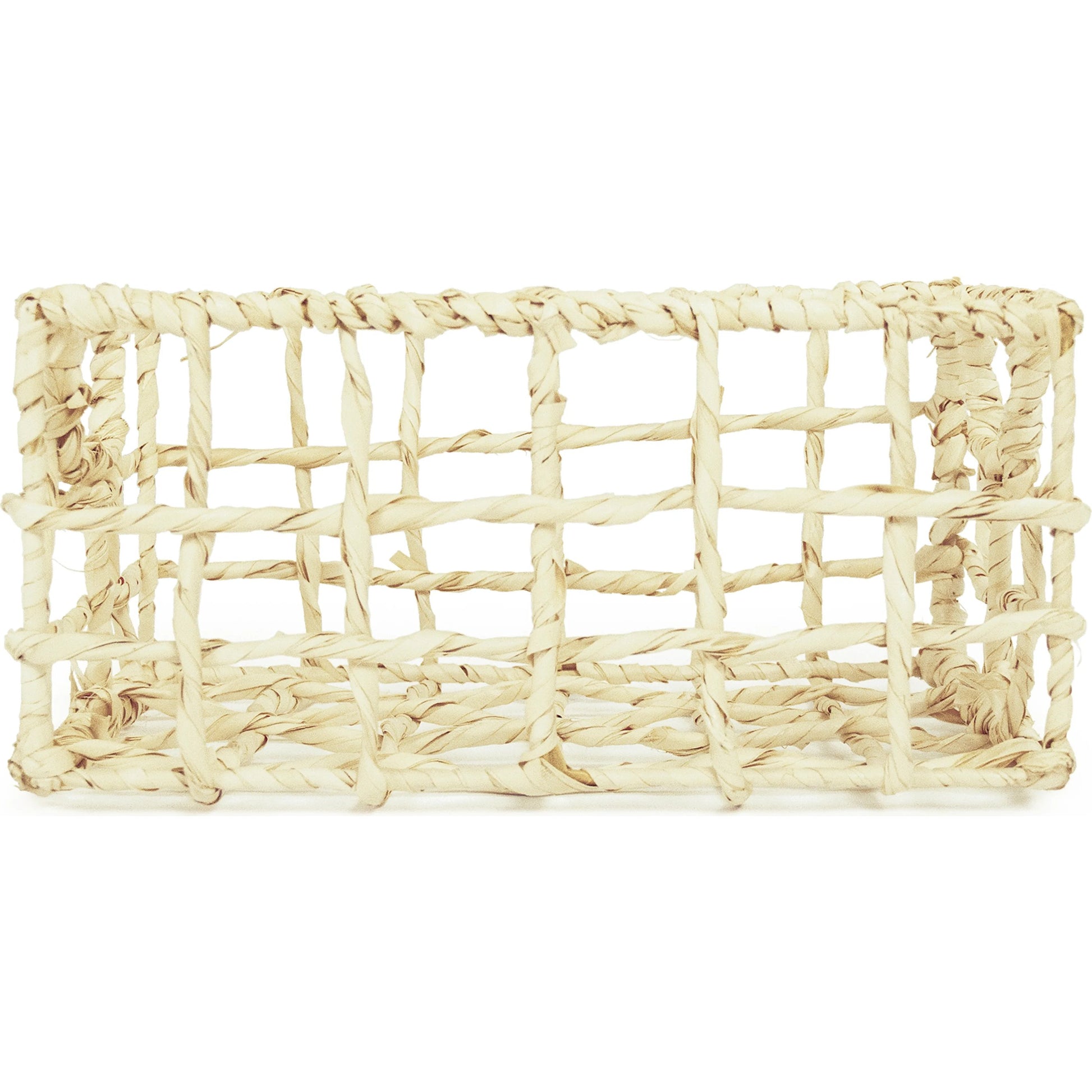 Woven Basket by Zentique in light brown. Made from corn husk leaf, metal in a unique style.