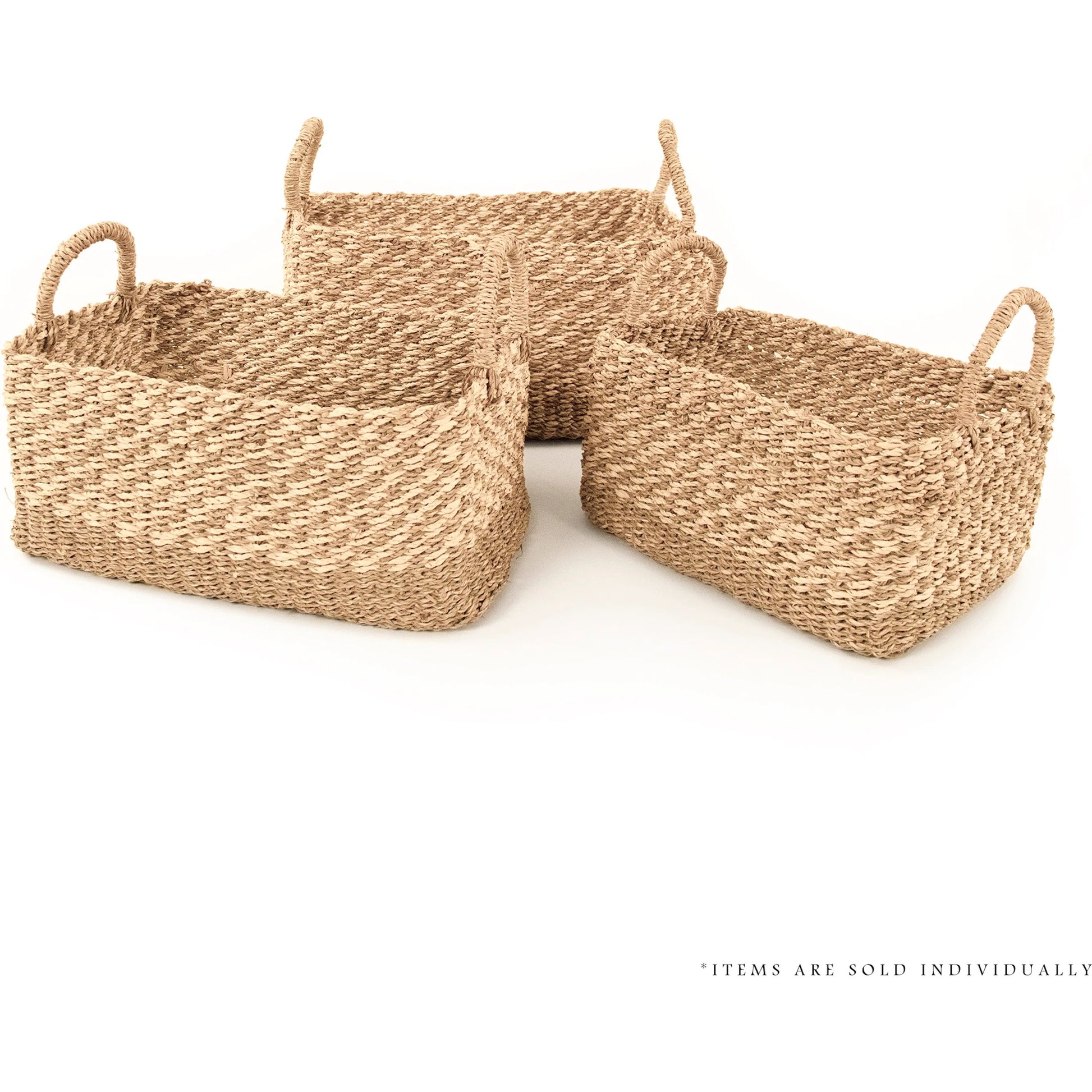 Woven Basket by Zentique in beige, brown. Made from seagrass, palm leaf in a unique style.