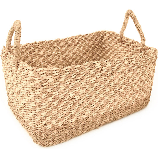 Woven Basket by Zentique in beige, brown. Made from seagrass, palm leaf in a unique style.