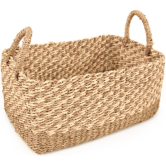 Woven Basket by Zentique in beige, brown. Made from seagrass, palm leaf in a unique style.