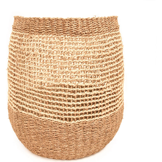 Woven Seagrass & Palm Leaf Basket by Zentique in beige, brown. Made from seagrass, palm leaf in a rustic style.