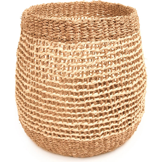 Woven Seagrass & Palm Leaf Basket by Zentique in beige, brown. Made from seagrass, palm leaf in a rustic style.