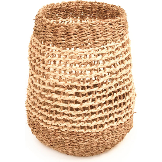 Woven Seagrass & Palm Leaf Basket by Zentique in beige, brown. Made from seagrass, palm leaf in a rustic style.