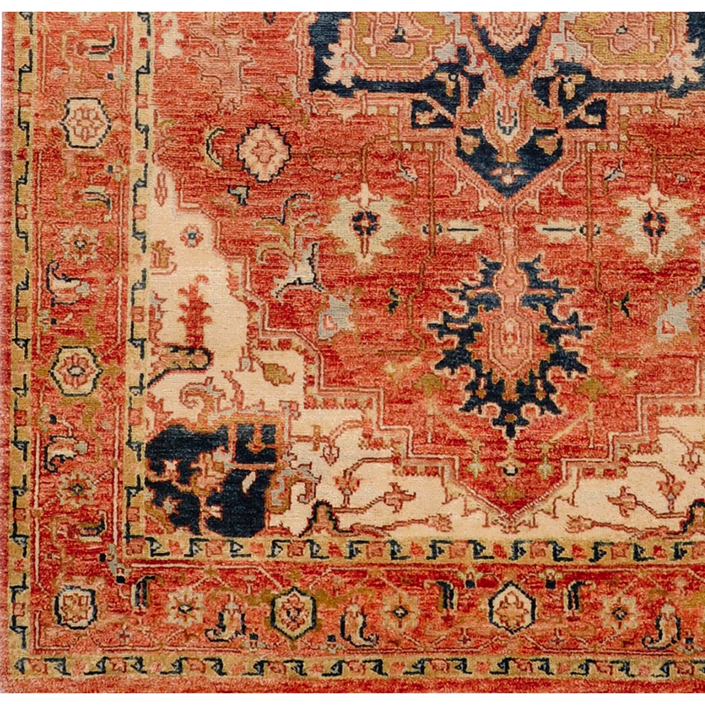 015 18688-9991 | Closeup | Zeus Rug - 1667 by Surya in rust, light beige, mauve, olive, ink blue, lavender. Made from 100% wool in a unique style.