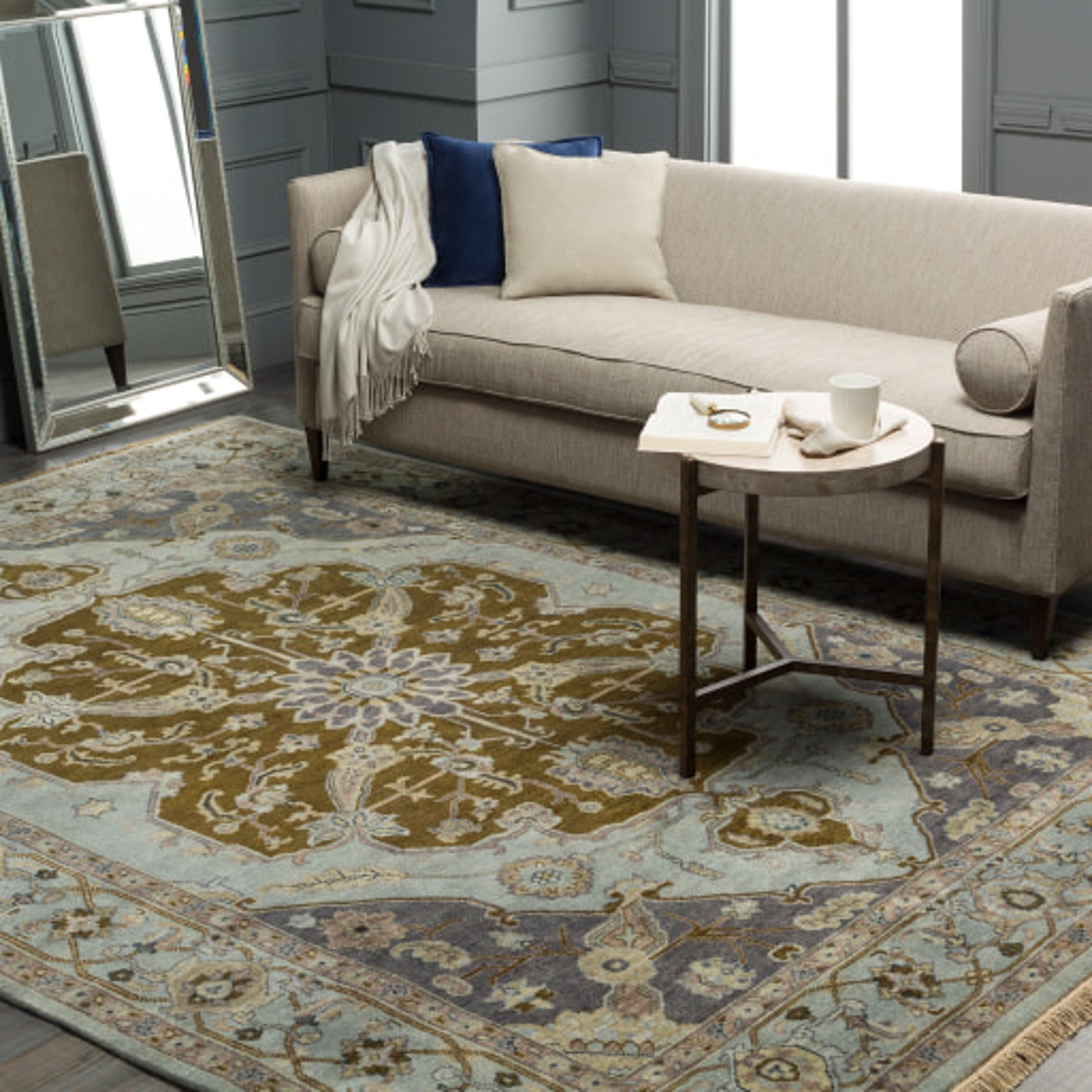 Zeus ZEU-7810 Rug by Surya in slate, navy, olive, mauve, ivory, tan. Made from 100% wool in a unique style.