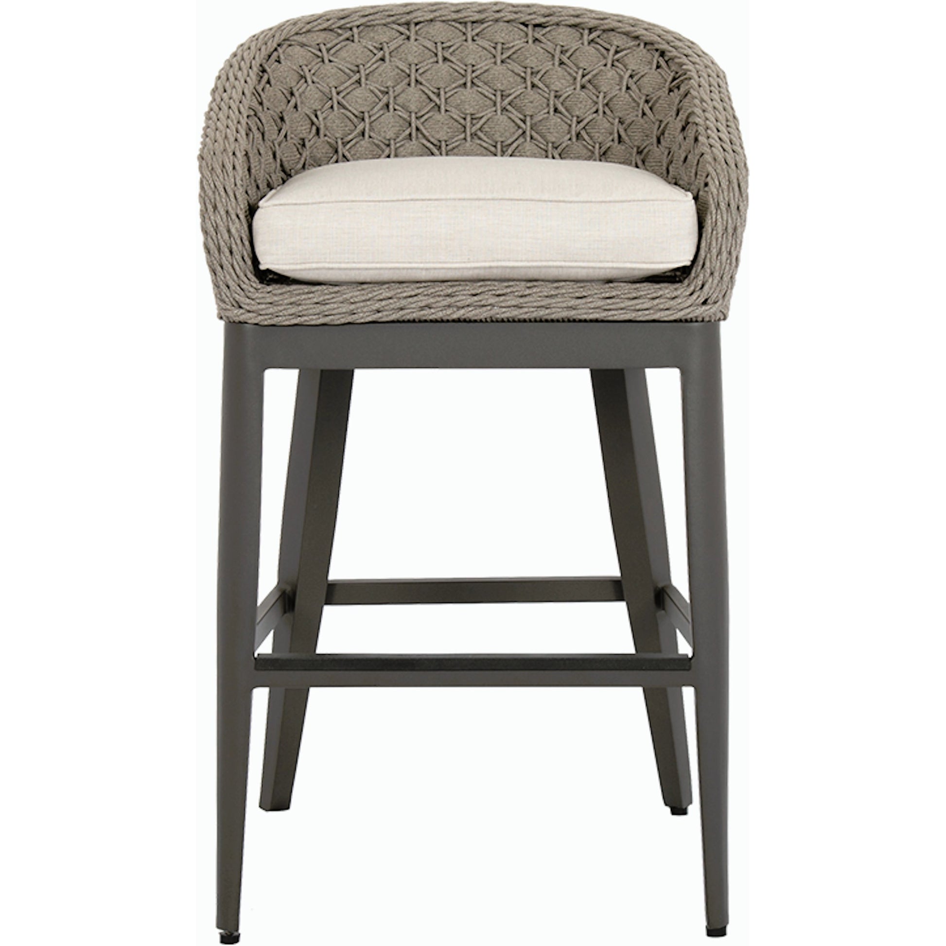Marbella Outdoor Barstool by Sunset West in graphite. Made from olefin rope in a modern style.