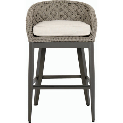 Marbella Outdoor Barstool by Sunset West in graphite. Made from olefin rope in a modern style.