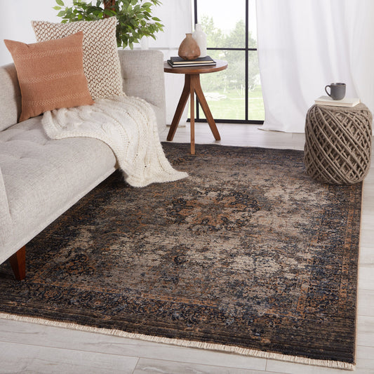 Zefira ZFA02 Rug by Jaipur Living in dark blue, gold. Made from 100% polypropylene in a unique style.