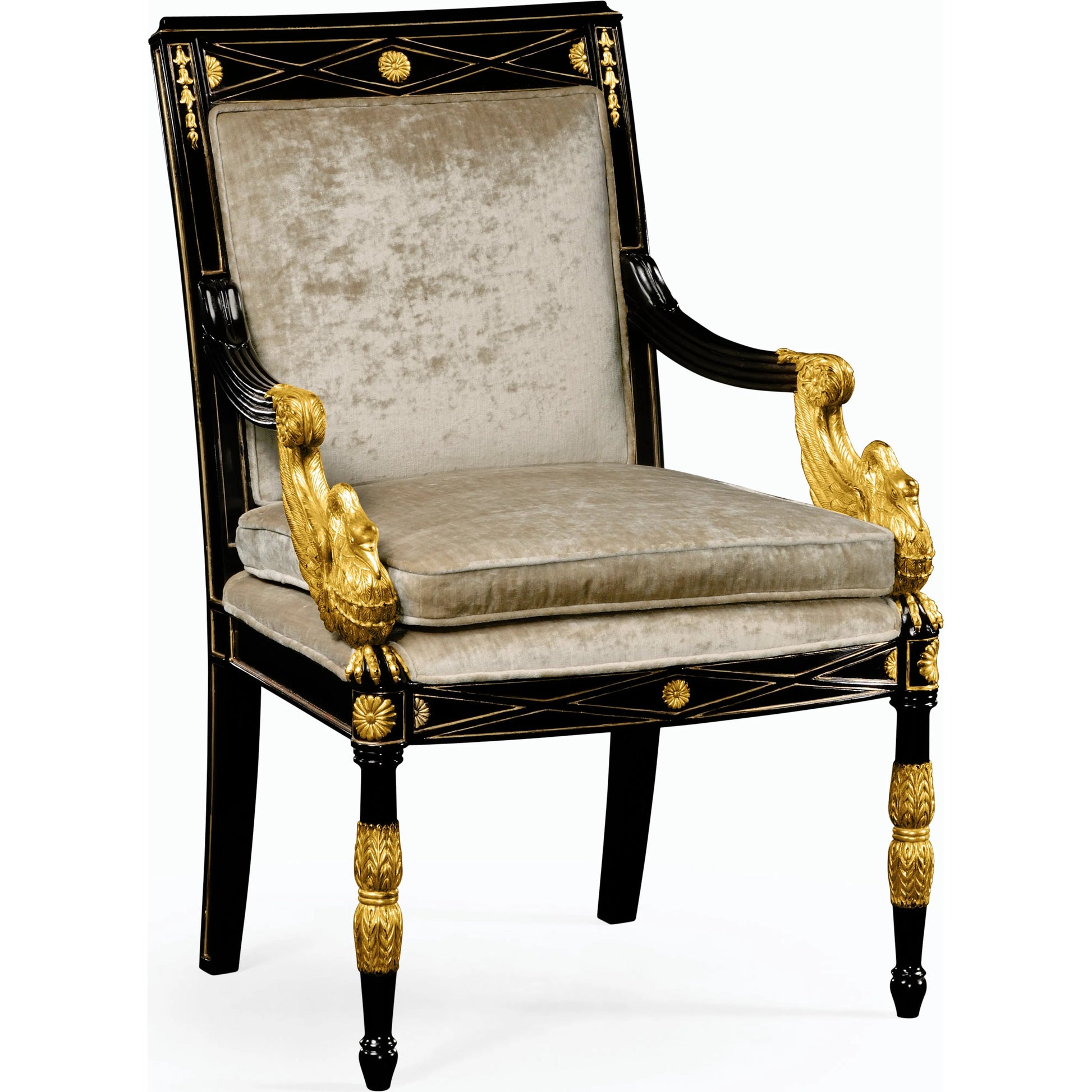 Tribeca Swan Arm Chair by Jonathan Charles in black and painted formal black. Made from acacia in a traditional style.