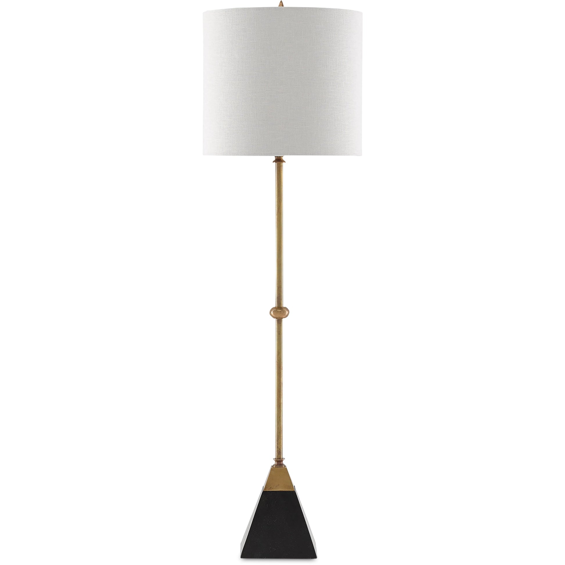 Recluse Table Lamp by Currey and Company in vintage brass, black. Made from brass, granite in a modern style.