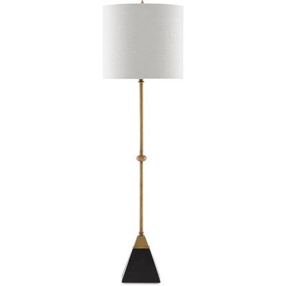 Recluse Table Lamp by Currey and Company in vintage brass, black. Made from brass, granite in a modern style.