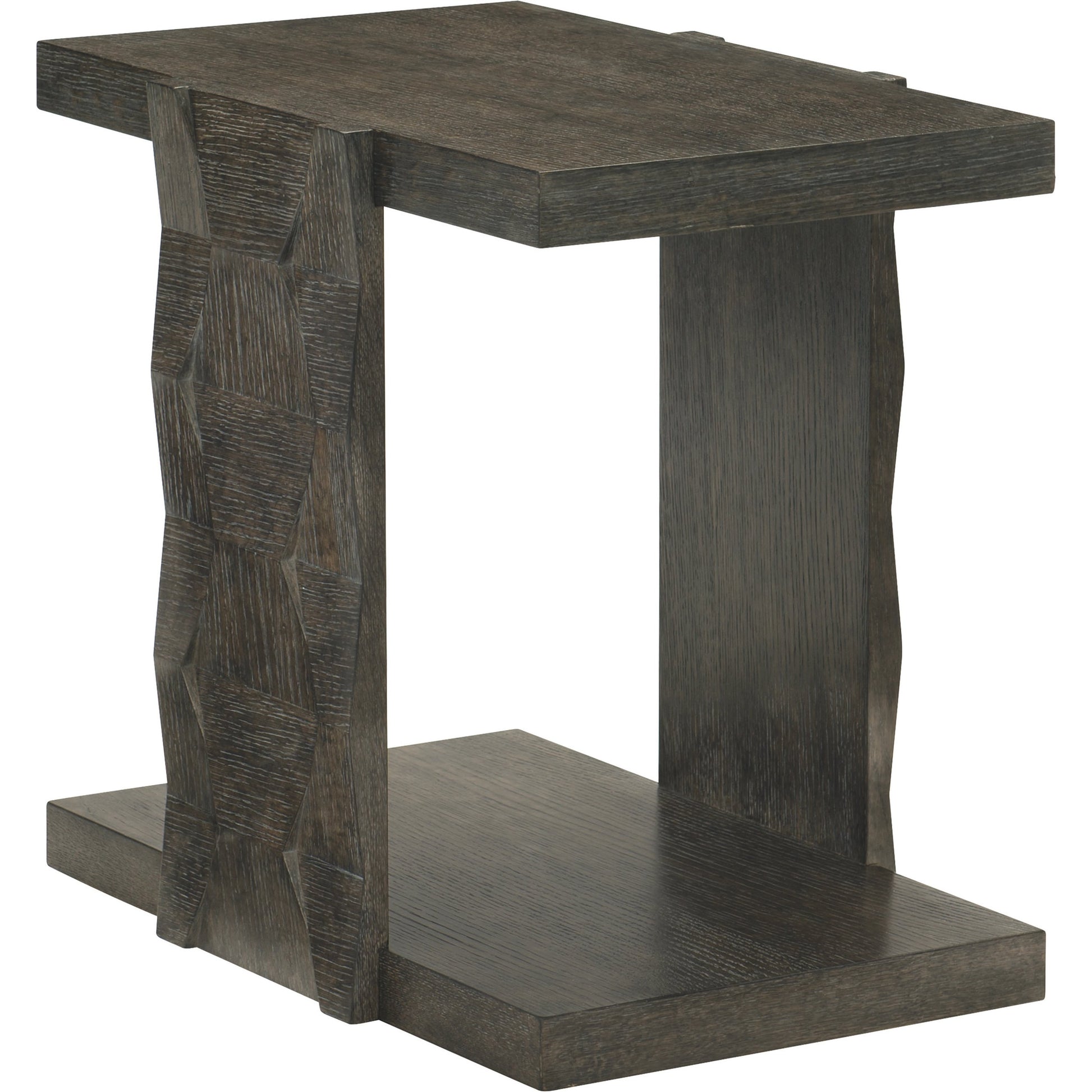 Linea End Table by Bernhardt in cerused charcoal. Made from white oak veneers in a unique style.