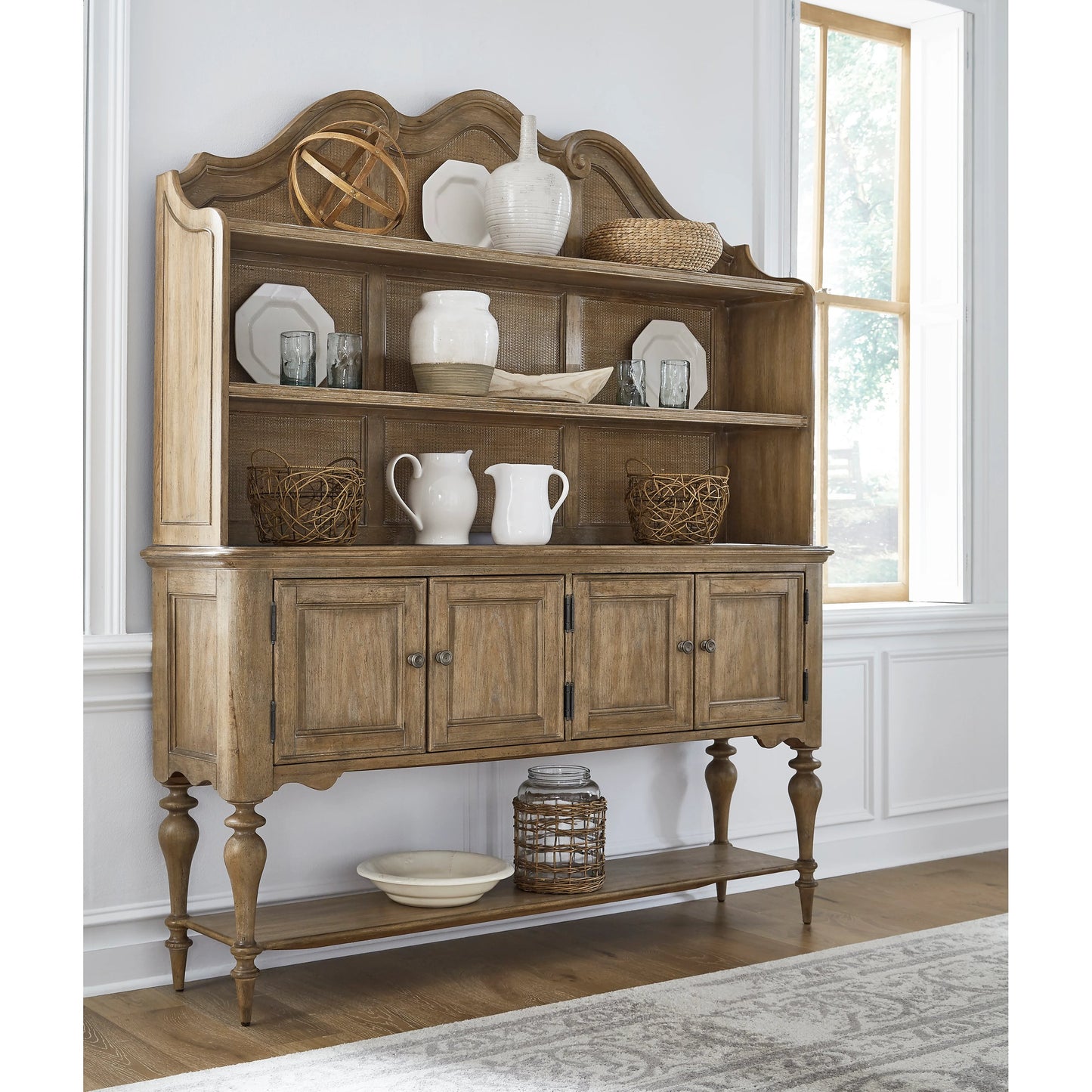 007 SI-2155679 | Lifestyle | Weston Hills Sideboard by Pulaski Furniture in flax seed. Made from hardwood solids, hickory veneers in a traditional style.