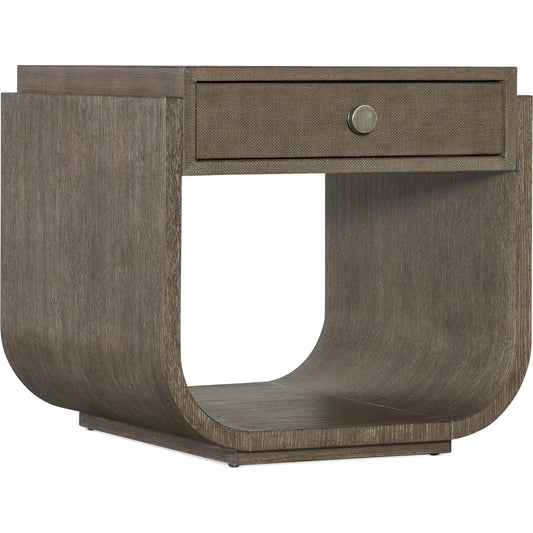 Modern Mood Rectangle End Table by Hooker Furniture. Made from oak veneers, raffia in a modern style.