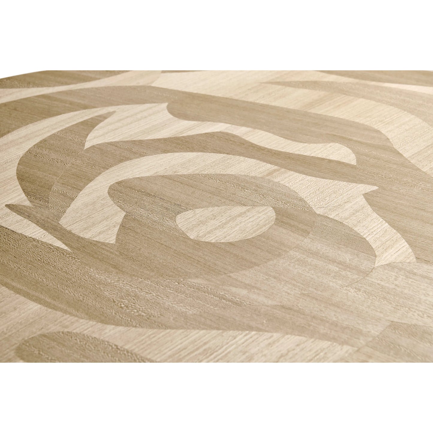 006 SI-2252665 | Closeup | Tidepool Round Cocktail Table by Jonathan Charles in beige and natural dyed koto. Made from koto veneer, stainless steel in a transitional style.
