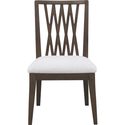 Asher Park Wood Back Side Chair by Pulaski Furniture in piano brown. Made from eucalyptus veneers in a unique style.