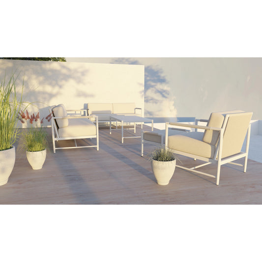 Sabbia Outdoor Loveseat by Sunset West in white. Made from olefin rope in a coastal style.